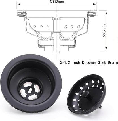 3-1/2 Inch Kitchen Sink Drain Assembly with Strainer Basket/Drain Stopper, All Stainless Steel Sink Drain Kit Durable and Rustproof