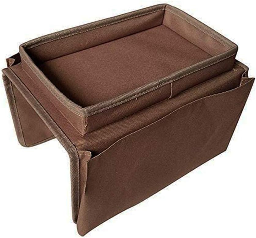 Sofa Armrest Organizer, Couch TV Remote Storage Organizer with Pockets for Recliner Armchair Snacks Glasses Smartphone Magazines Pouch (Black)