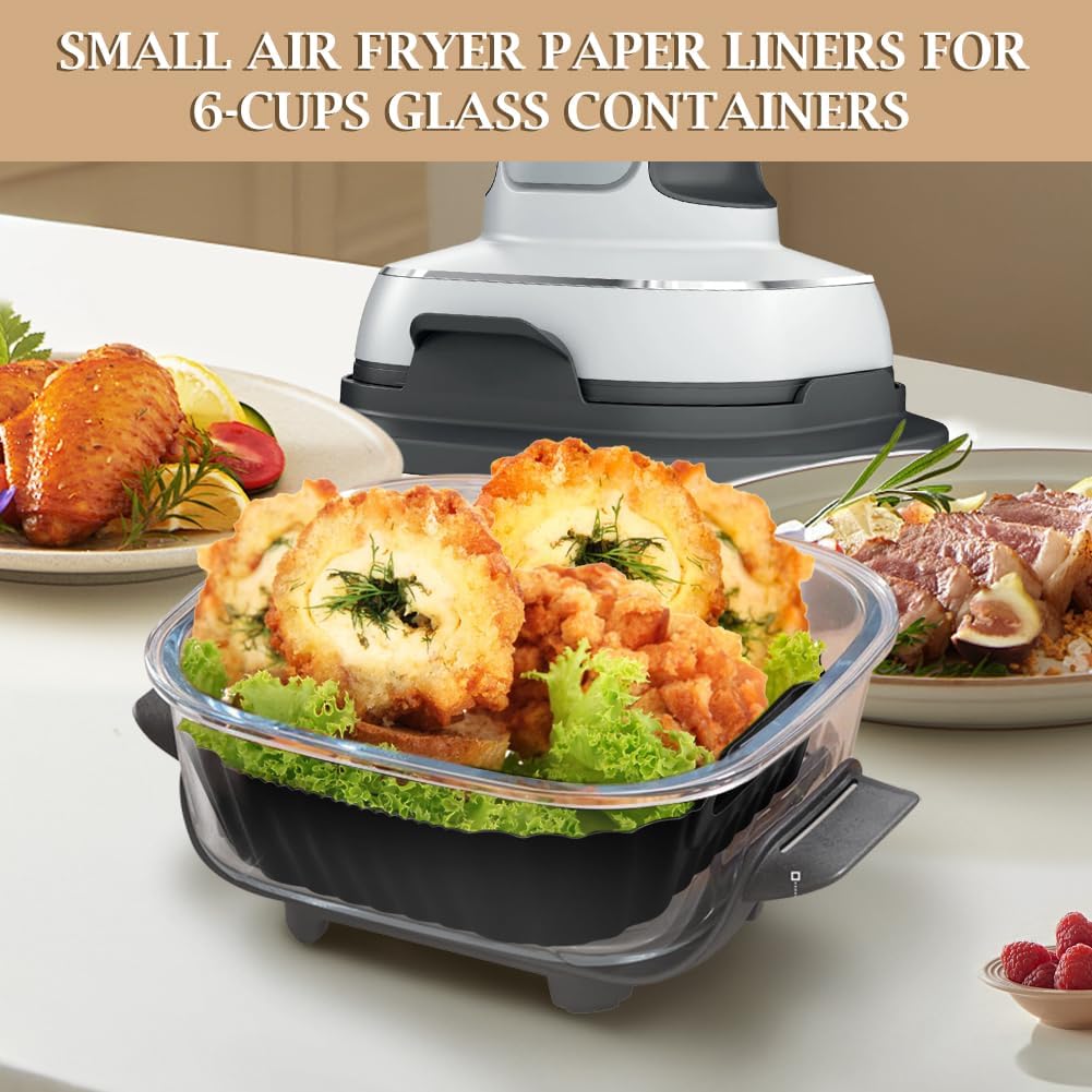 YQL 2PCS Silicone Air Fryer Liners for Ninja Crispi FN101 Air Fryer, Non-Stick Reusable Accessories Basket for Portable Glass Air Fryer, Big Liner for 4 QT Container & Small Liner for 6 Cups Container