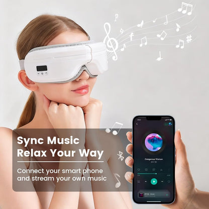 Eye Massager with Heat, Foldable Massaging Eye Mask with Five Massage Modes, Rechargeable Bluetooth Music Sleep Mask for Dry Eyes Relax, Reduce Strain, White
