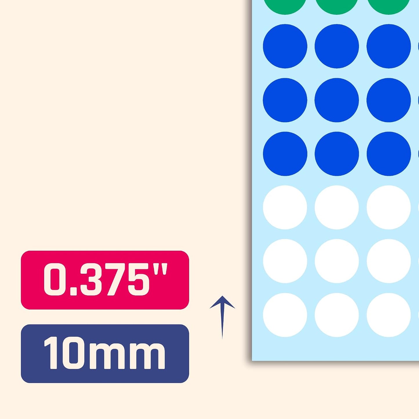 3000 Pieces, Small Colored Dot Round Stickers Labels - 10 Colors, 0.375"