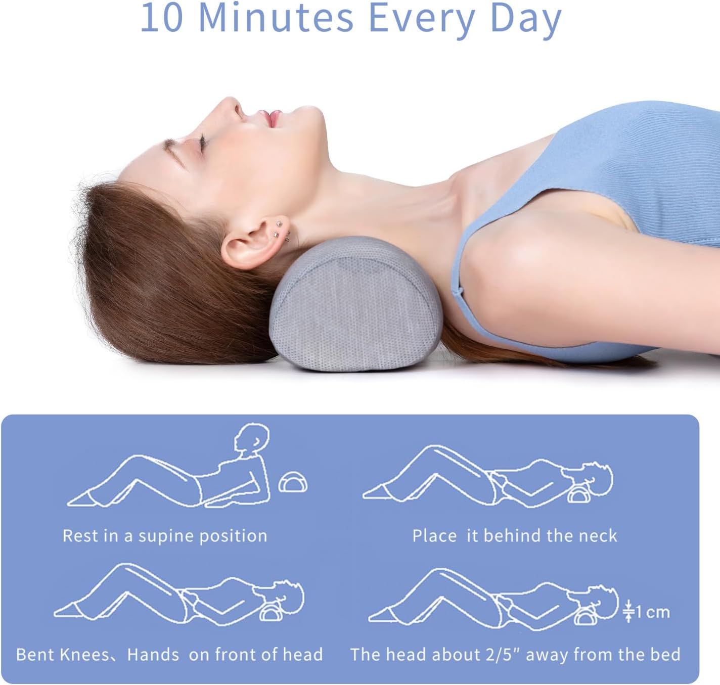 Bespilow Small Neck Roll Pillow for Sleeping, Neck Pillows for Pain Relief | Travel Cervical Support Pillow for Bed Sleep, Round Contour Memory Foam Bolster for Back Sleepers, Breathable Cover, Odorless