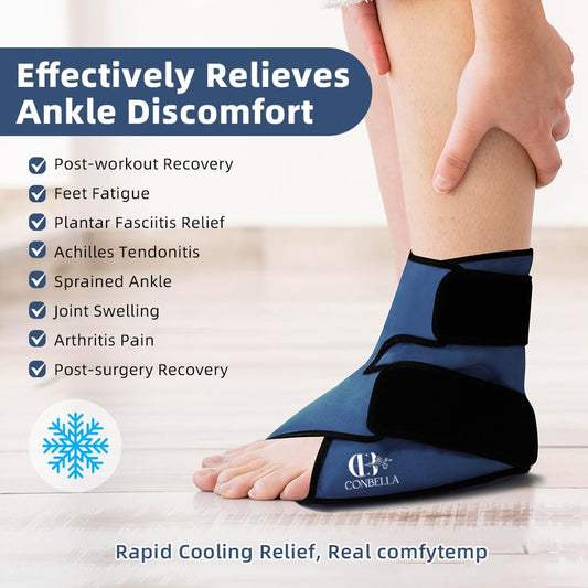 Ankle Ice Pack Wrap, Hot Cold Compress for Pain Relief, Purple | Reusable Cold Compress Sleeve for Sprains, Hot Cold Therapy - for Instant Recovery with Strap & Gel Packs