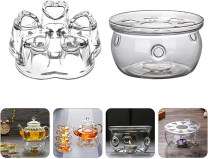 Uonlytech 2pcs Glass Teapot Warmer High Borosilicate Tea Heater Base Heat Stand for Home Office Coffee Shop Without Candle