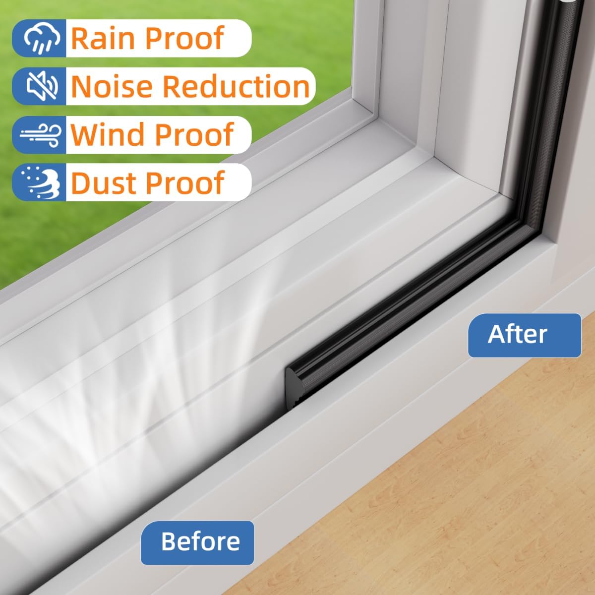 Kneelisa Wedge-Shape Window Weather Stripping Door Frame Seal 118” White | Upgrade Black Foam,Soundproofing,Draft Stopper,Winter Insulation,Noise Blocker, Gap Filler for Exterior Front Door Side