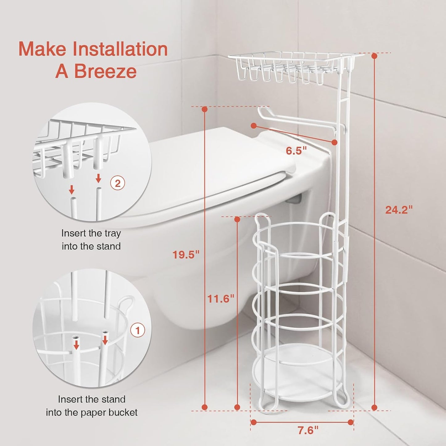 Goozii Gold Free Standing Toilet Paper Holder Stand with Phone Shelf, Floor Bathroom Tissue Holder for Large Mega Rolls, Metal Freestanding Toilet Paper Roll Holder with Wipes Storage Tray