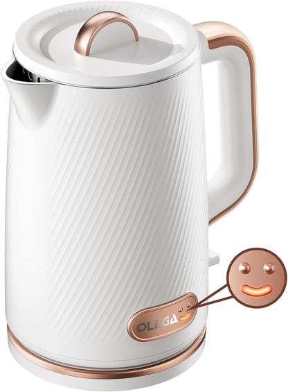 OLEGA Electric Tea Kettle: 1200W Fast Boil Electric Water Kettles 1.5L | Stainless Steel Kettle; Large Electric Water Kettle; Plastic Free Teapot; Auto Shut-Off Water Boiler; Fast Boil Kettles