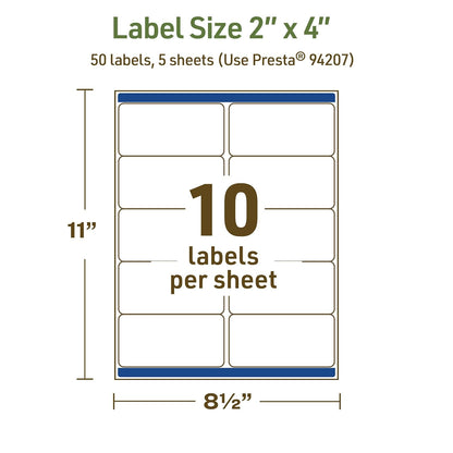 Avery Dissolvable Rectangle Labels, Sure Feed Technology, 2" x 4", Matte White, Laser/Inkjet Printable, 100 Labels Total, Freezer-Safe, Microwave-Safe, Refrigerator-Safe