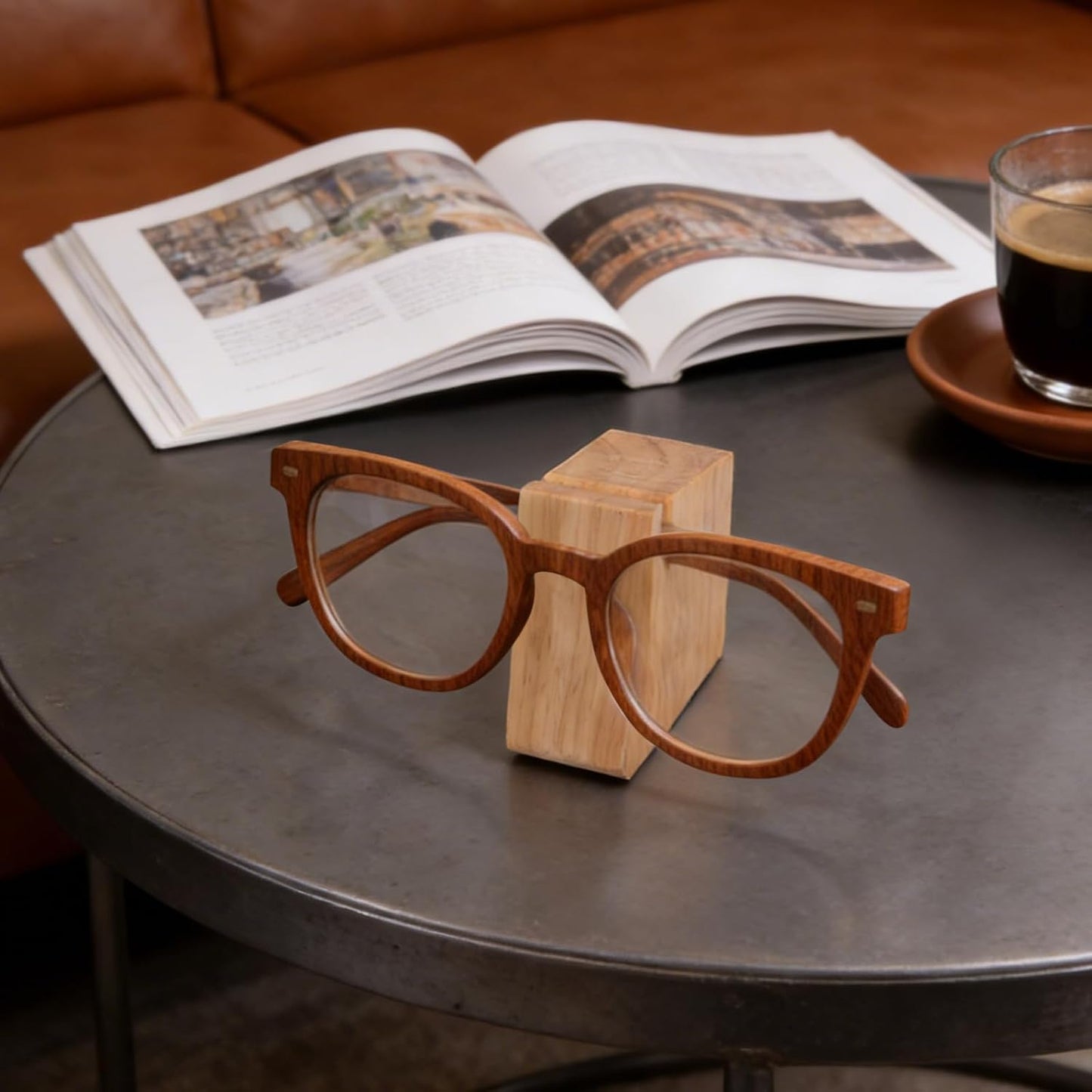 Wood Eyeglass Holder Stand for Nightstand, Glasses Organizer