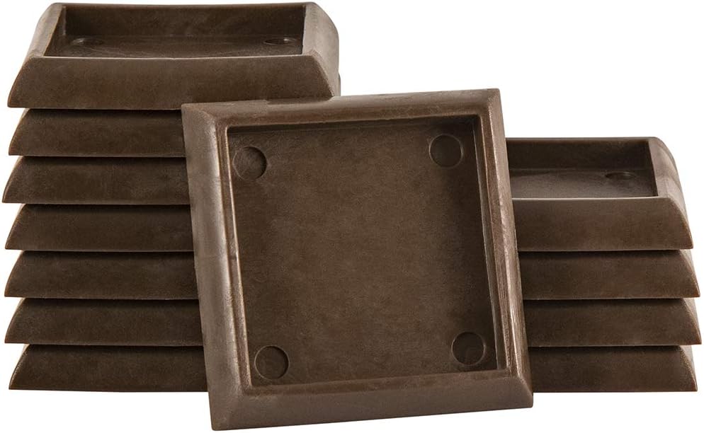 SoftTouch 2" Square Reusable Furniture Caster Cups for Couches, Chairs, Tables on Carpet or Hard Surfaces, Furniture Wheel Caster Cups with Vinyl Base, Set of 4, Brown