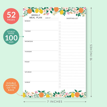 Sweetzer & Orange Fruity Weekly Meal Planner and Grocery List Magnetic Notepad. 7x10” Meal Planning Pad with Tear Off Shopping List. Plan Weekly Menu Food for Weight Loss or Dinner List for Family!