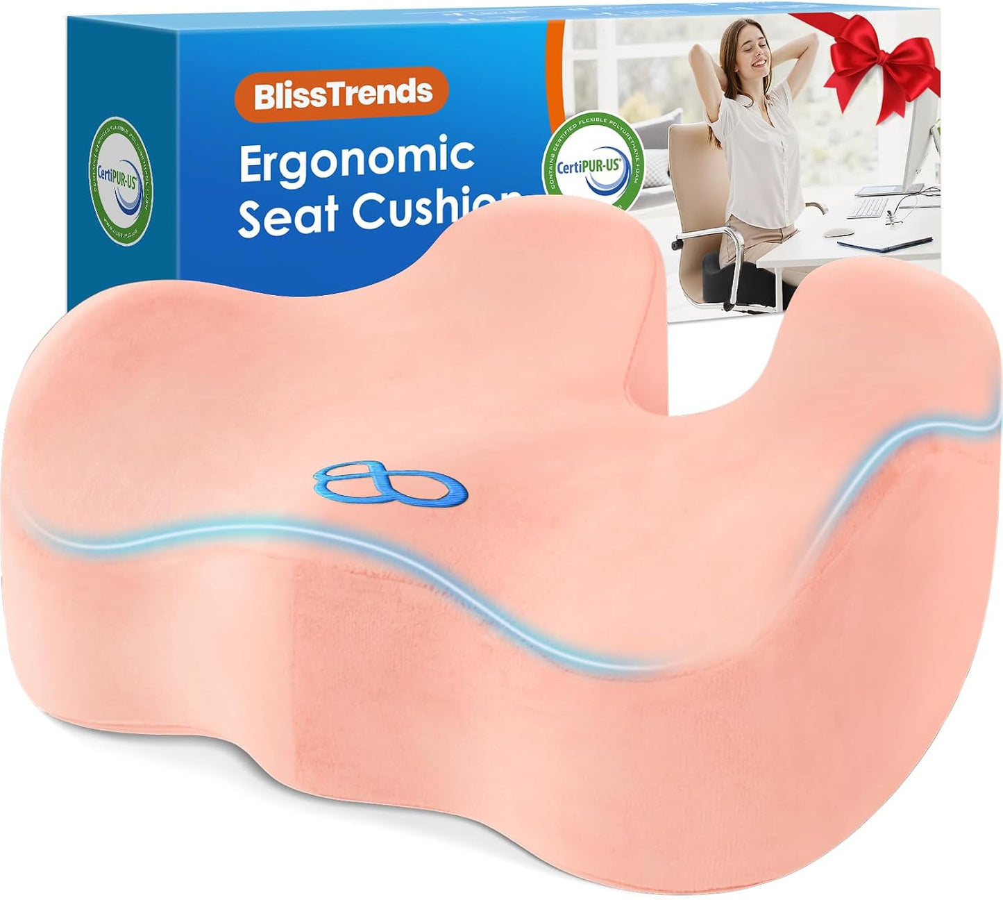 BlissTrends Memory Foam Seat Cushion for Office Chair & Car Seat, Black | 4.7in Ergonomic Tailbone & Sciatica Support with Removable Velvet Cover for Pressure Relief and Long Sitting Comfort