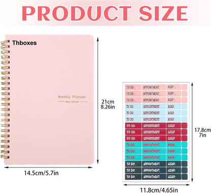 Thboxes A5 Weekly Planner Notebook, 52 Week Undated Journal for Women, Pink