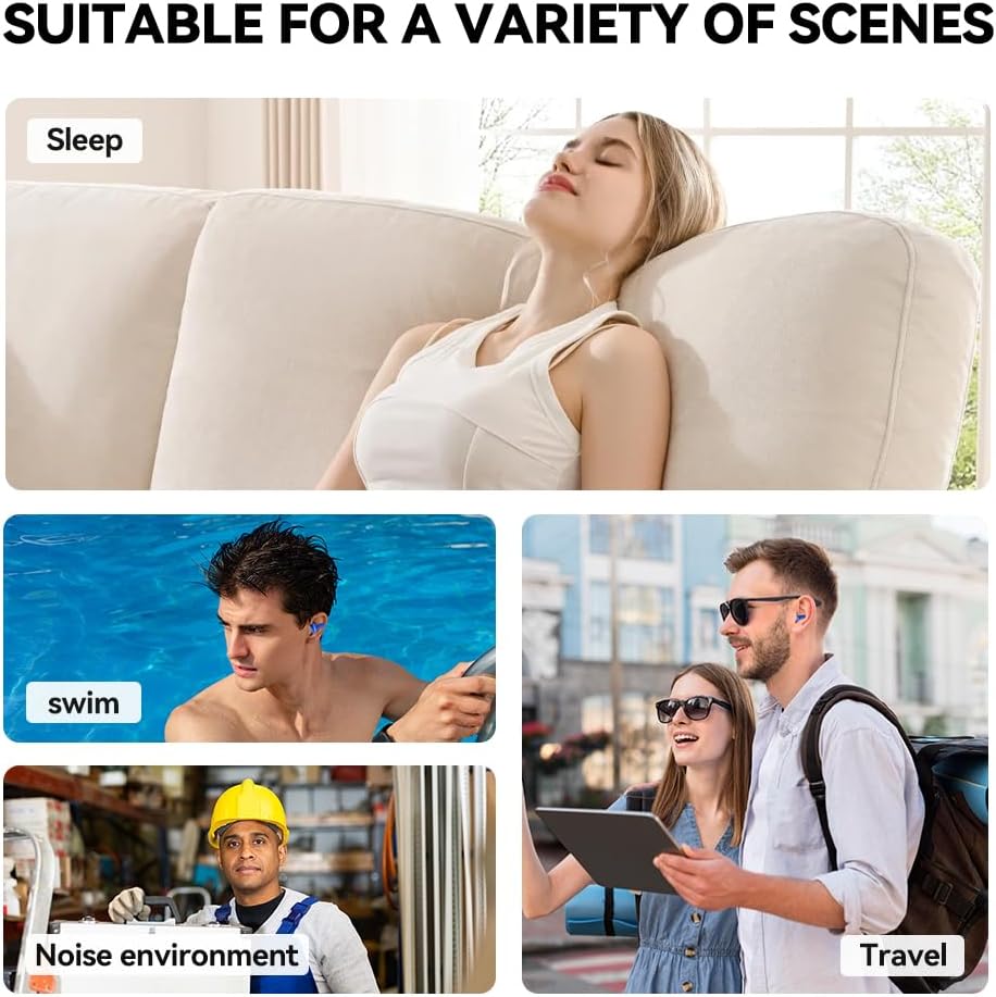 10 Pairs of Reusable Silicone Noise Cancelling earplugs and Waterproof Swimming earplugs, Suitable for Work, Study, and Noisy Places