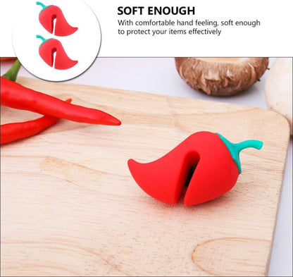 Hemoton Silicone Pot Lid Lifter Steam Release Set of 2 Pepper Shaped Pot Lid Holder for Boil over Control Cover Holder for Stovetop Kettle Soup Kitchen Tool