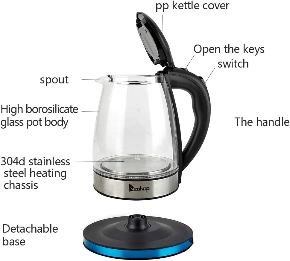 Electric Kettle with Glas,Electric Glass Kettle and Tea Maker with Temperature Controls 110V 1500W 1.8L Glass Electric Kettle with Filter, Stainless Steel Lid & Bottom