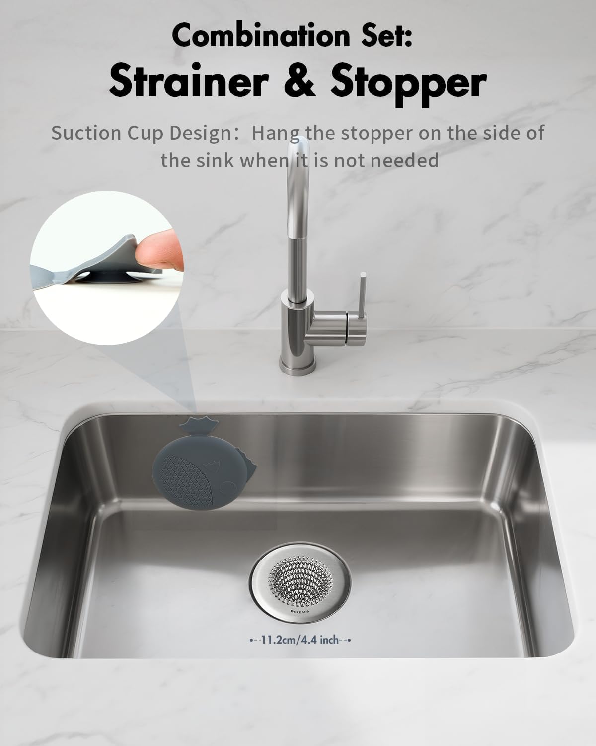 Kitchen Sink Drain Strainer,Patented Reversible Chain Mesh Basket Anti-Clog | Revolutionary Sink Strainer，Easy Clean，Fast Drainage，304 Stainless Steel Rust-Proof，4.4" Large Capacity Food Catcher，Handmade