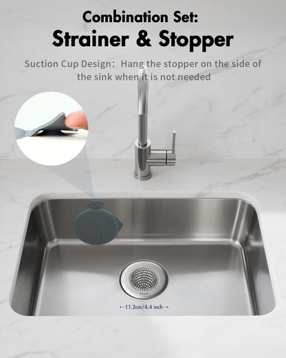 Kitchen Sink Drain Strainer,Patented Reversible Chain Mesh Basket Anti-Clog | Revolutionary Sink Strainer，Easy Clean，Fast Drainage，304 Stainless Steel Rust-Proof，4.4" Large Capacity Food Catcher，Handmade