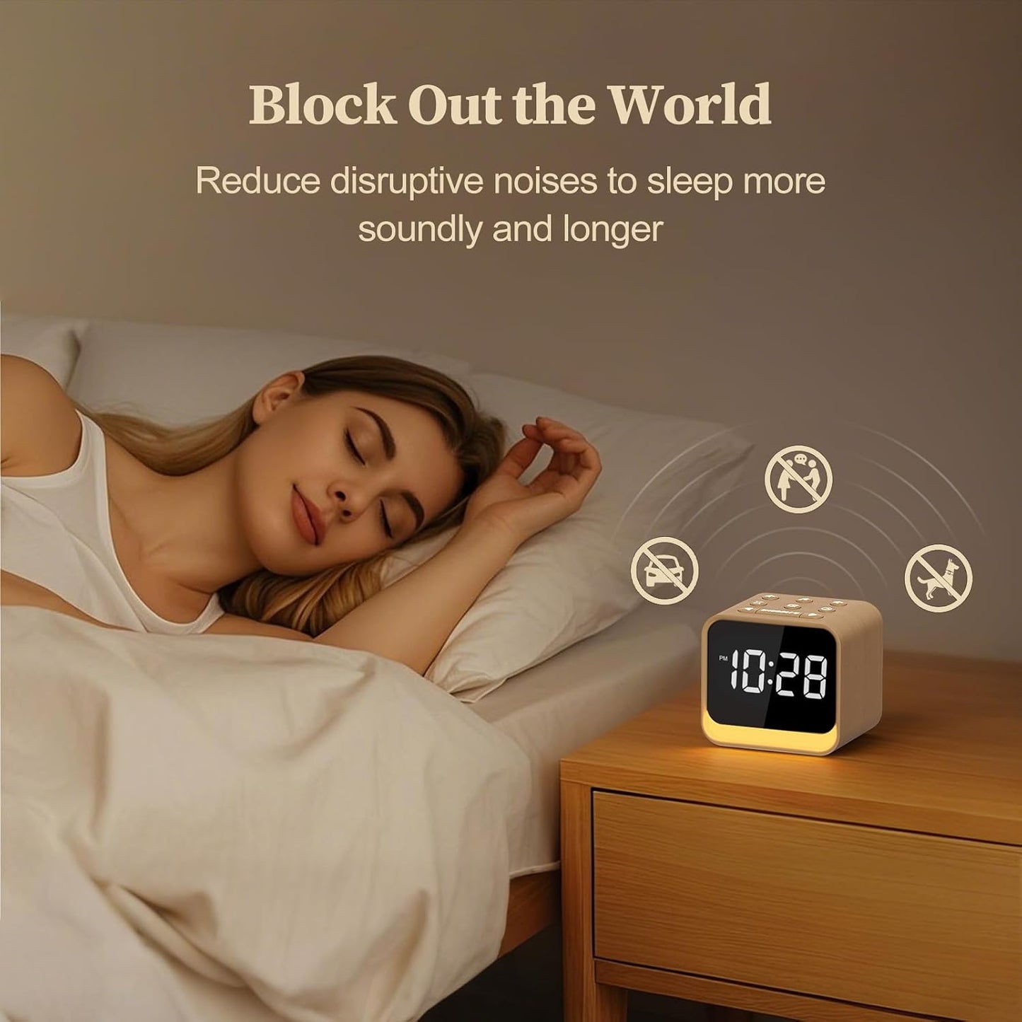 Housbay Wooden Sound Machine Alarm Clock for Bedrooms - Gentle Wake-Up with Birdsong, White Noise for Sleeping, Small Digital Clock for Phone-Free Routine