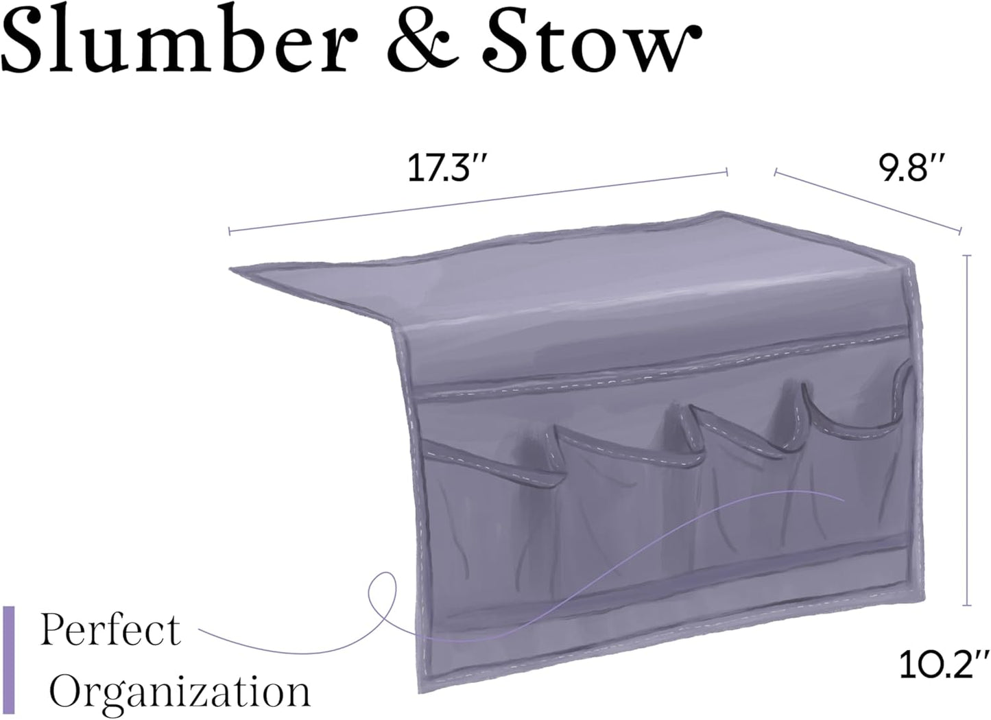 Houseify Slumber & Stow Hanging Bedside Caddy Organizer, 5 Pockets | Bed caddy, couch caddy, mesh storage for phones, tablets, remotes, books, glasses, bunk beds, RVs, dorm rooms, 10"x17.3"