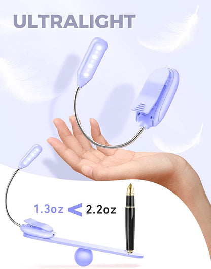 Mini Book Light, Rechargeable Up to 60 Hours, 9-Level Brightness, Easy Clip On Lamp for Night Reading in Bed, Eye Protection Table Light for Bookworms, Kids