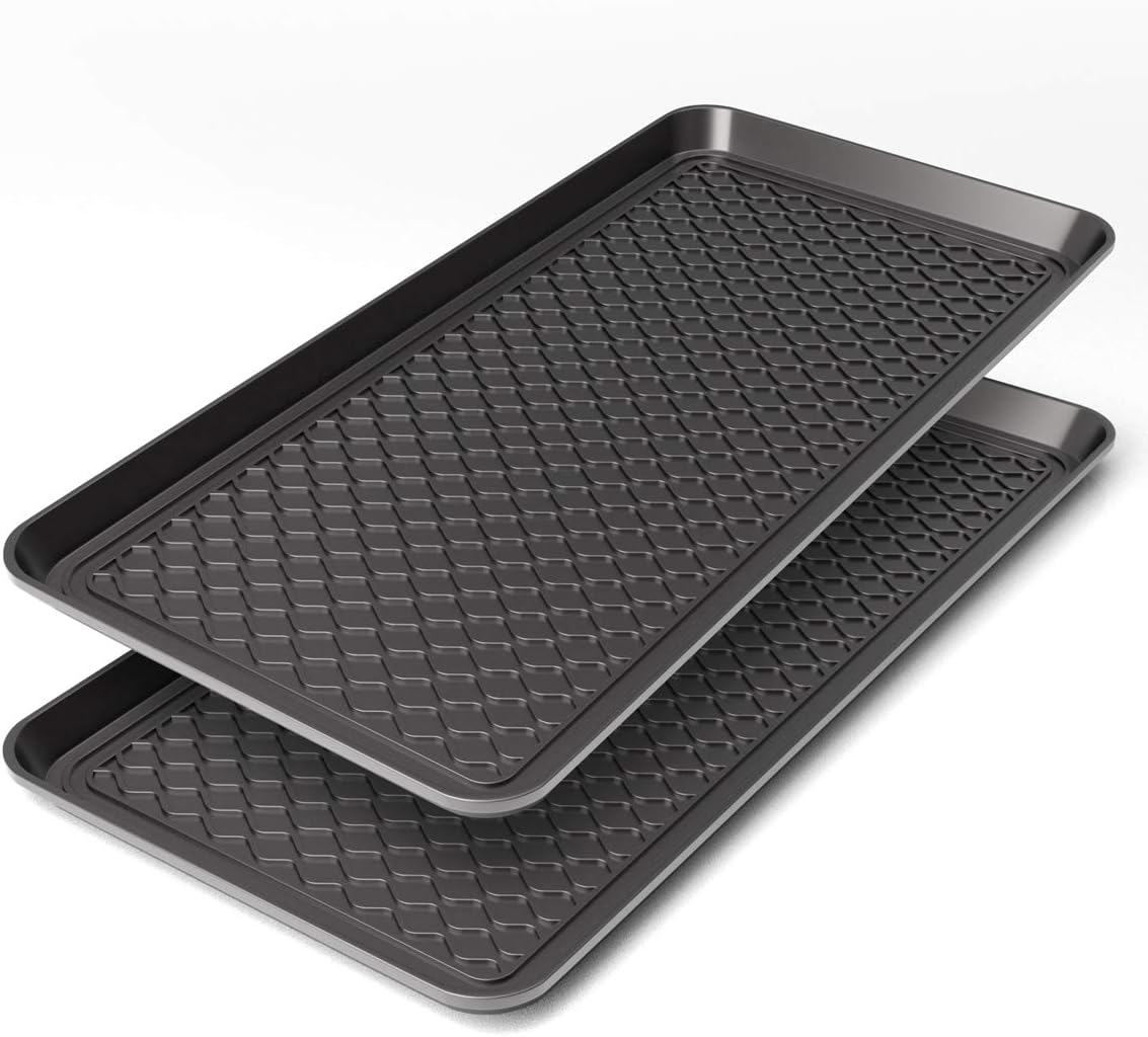 Finorder Boot & Shoe Trays, 2 Pack, 30" x 15" x 1.2", Gray | Multi-Purpose Duty Shoe Mat for Indoor and Outdoor, Plastic Pet Feeding Mat, Plastic Boot Tray for All Weather