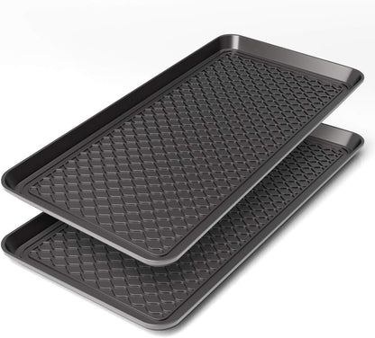 Finorder Boot & Shoe Trays, 2 Pack, 30" x 15" x 1.2", Gray | Multi-Purpose Duty Shoe Mat for Indoor and Outdoor, Plastic Pet Feeding Mat, Plastic Boot Tray for All Weather