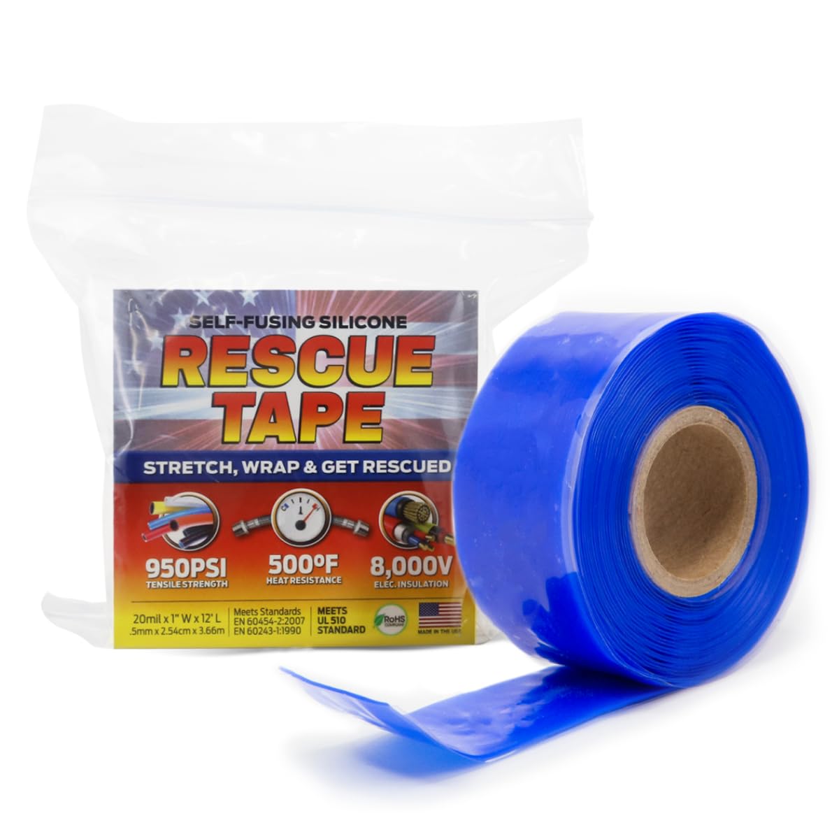 Bond It Rescue Tape, Self-Fusing Silicone for Emergency Plumbing, Pipe & Hose Repair, Electrical Insulation, Waterproof, 950PSI, Made in USA, 1" x 12', Clear