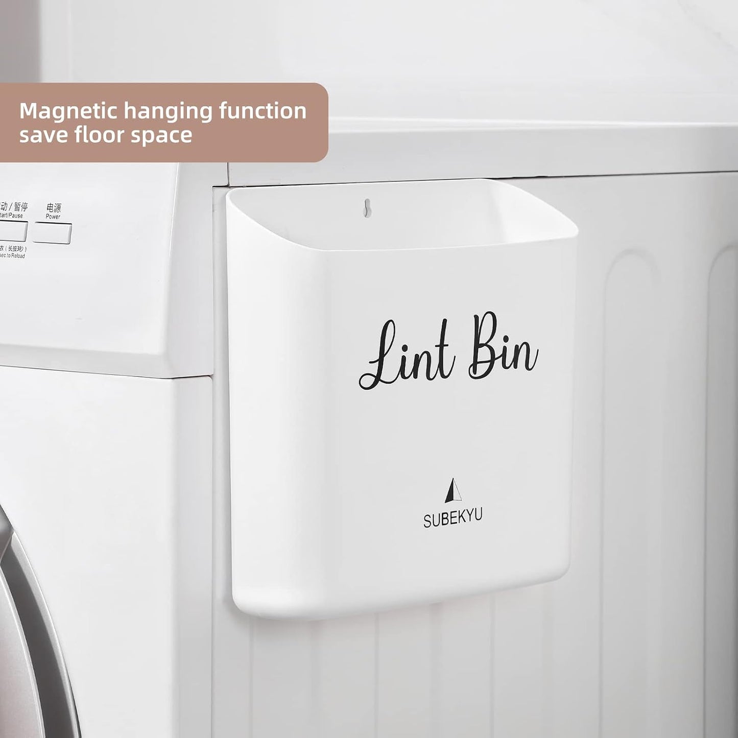 SUBEKYU Magnetic Lint Bin Small Waste Bin for Laundry Room,White | Laundry Storage Container for Hanging on Dryer/Washer/Wall, 0.85 Gallon