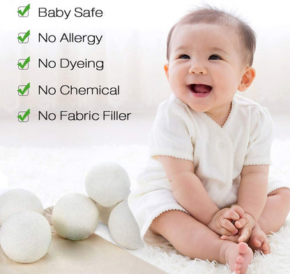 Wool Dryer Balls XL Reusable Natural Fabric Softener, Set of 6 | Wool Ball, Premium Pet Hair Remover for Laundry, Hair Catcher for Washer, Hair Remover Fabric Softener Balls for Dryer, White