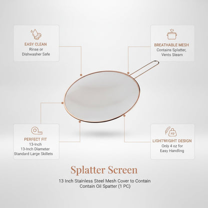 Stainless Steel Splatter Screen for Frying Pan, 13 Inch Mesh Oil Guard to Keep Stovetop Clean (1 Piece)