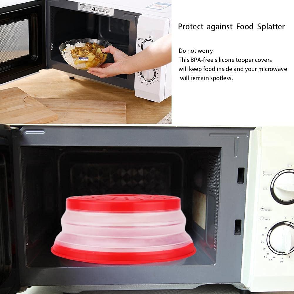 Microwave Splatter Cover Collapsible Microwave Cover for Food 10.5 inch | Easy Grip Handle, Fruit Drainer, BPA-Free, Dishwasher Safe, Grey