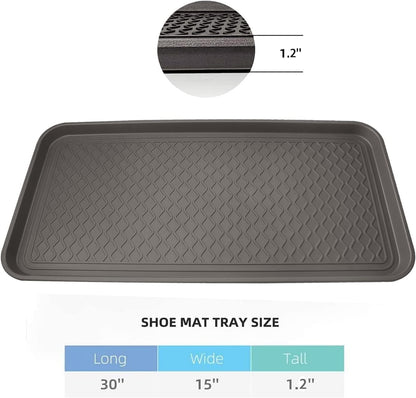 Finorder Boot & Shoe Trays, 2 Pack, 30" x 15" x 1.2", Gray | Multi-Purpose Duty Shoe Mat for Indoor and Outdoor, Plastic Pet Feeding Mat, Plastic Boot Tray for All Weather