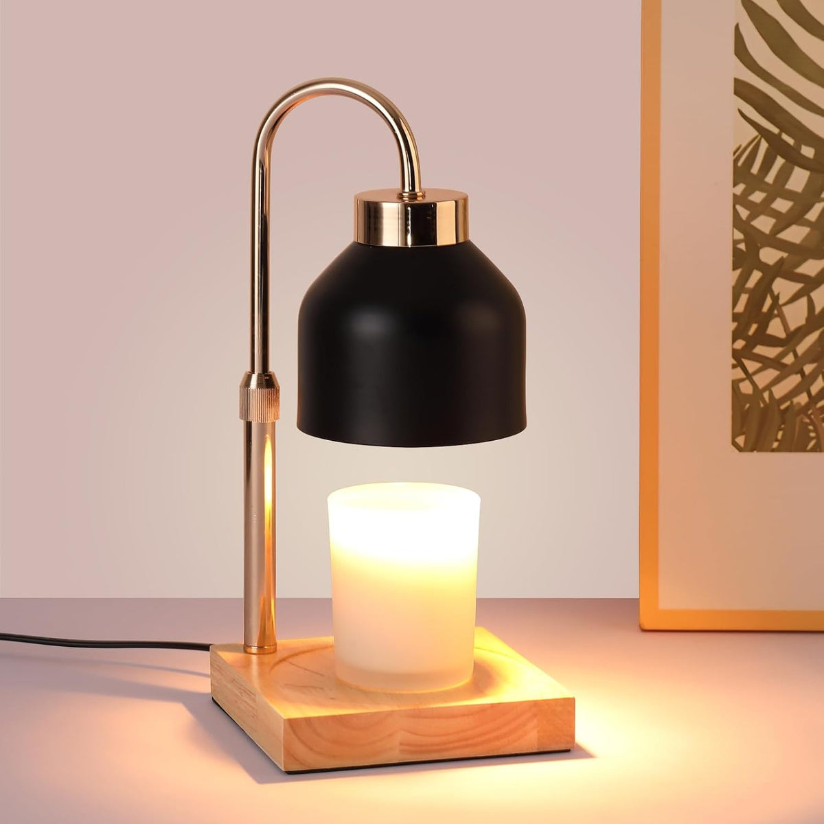 ANFOOS Candle Warmer Lamp with Timer and Dimmer, Adjustable Height Flameless Wax Melter for Jar Candles, 4-Level Brightness Control Electric Candle Warmer with 2 Bulbs, Home Decor Gift