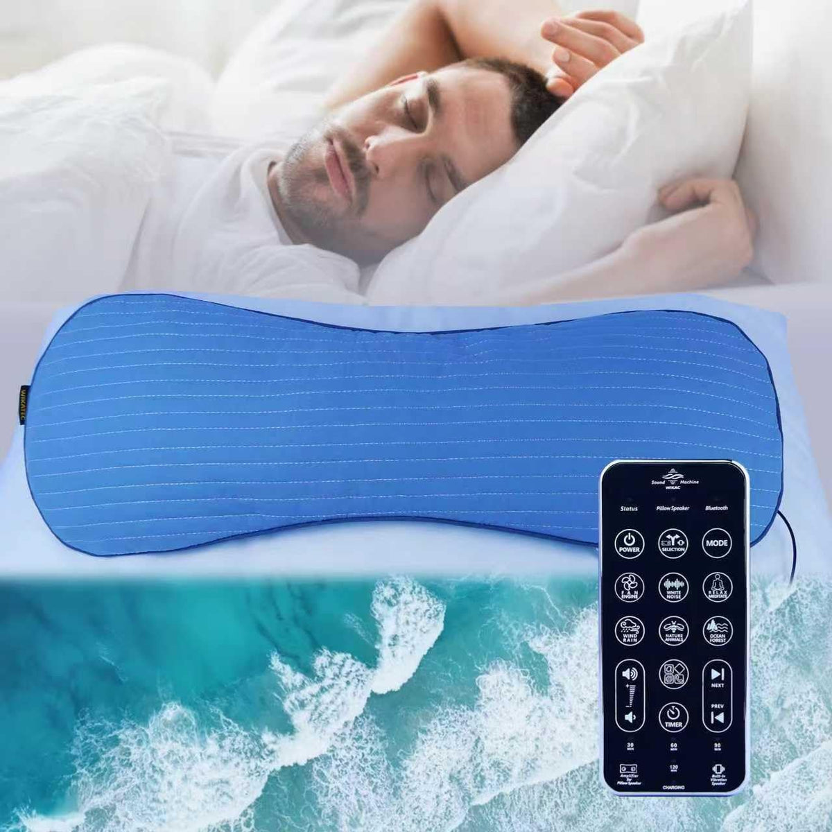 Wikac Bluetooth Soft Pillow Speaker for Sleeping,HQ Amplified Audio,50hr Play-Time,56 Natural 3D White Noise, 5 Timer, Comfortable Sleep Headphones with Bone Conduction Speakers for a Healthy Sleep