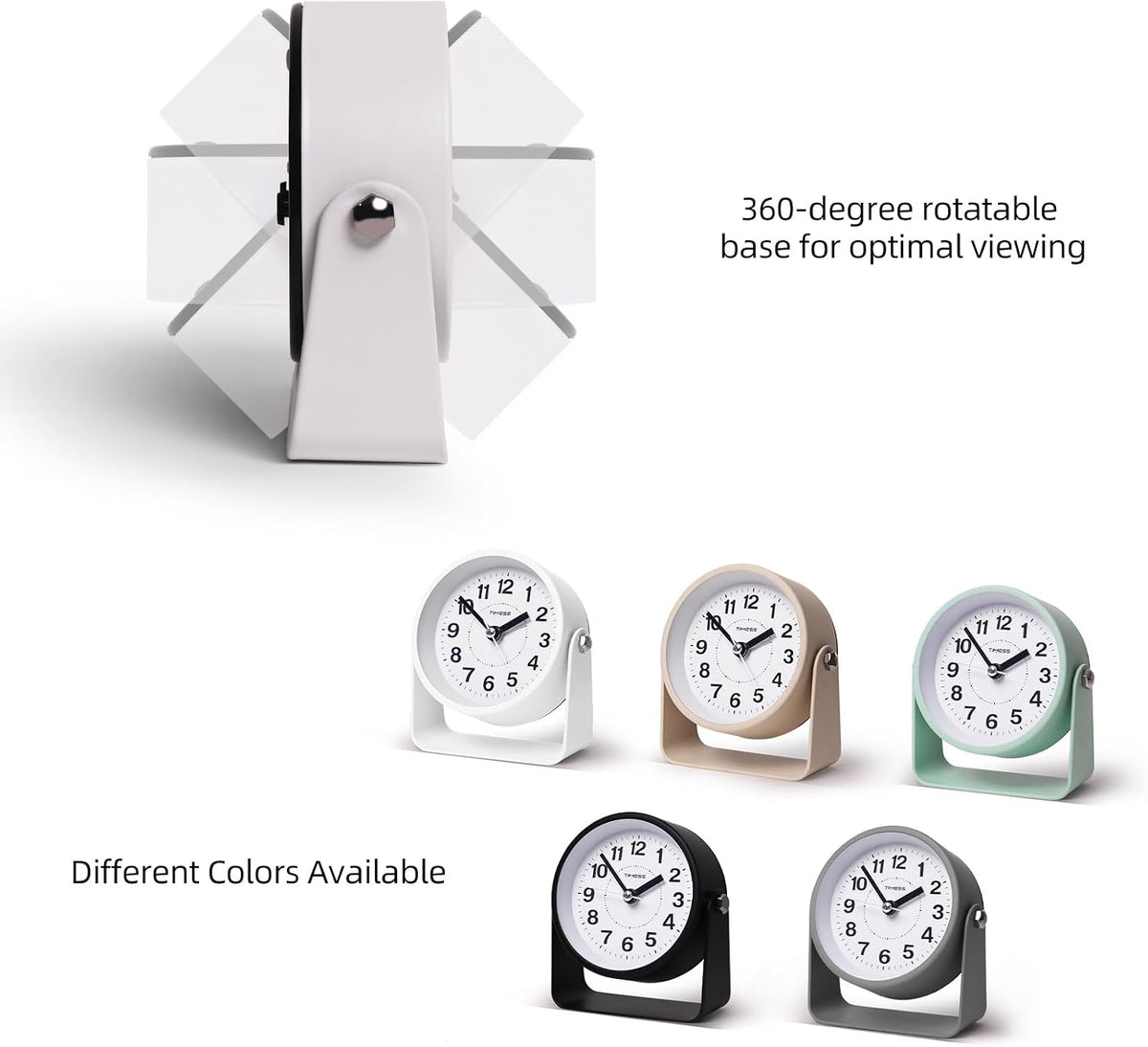 TIMESS Analog Alarm Clock with Snooze & Light, Silent Non-Ticking, White