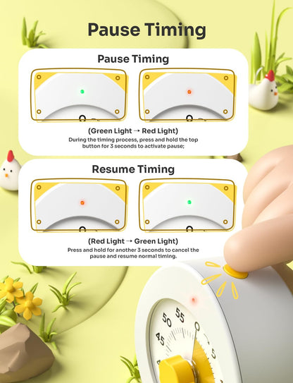 LIORQUE Visual Timer for Kids with Pause, 60 Minute Countdown Timer, White | Non-Ticking, 3 Volume Levels, Back Magnetic, Two Ringing Durations, Light Indicator, for Classroom Kitchen Office ADHD