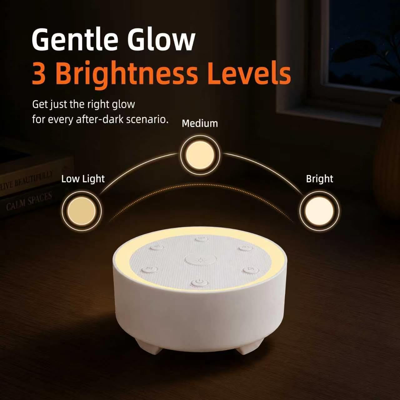 Kipcush White Noise Machine for Sleeping, Baby & Adults, High-Fidelity Non-Looping Sounds, Sleep Sound Machine with Dimmable Night Light, USB Powered, Memory Function, Home, Nursery & Travel