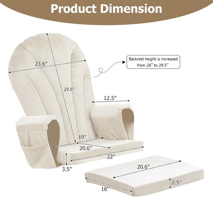 ANMINY 5pcs Glider Rocker Replacement Cushions Set with Ottoman Cushion, 3.5Inch Thickened Velvet Glider Rocking Chair Cushions with 29 inch High Backrest & Side Pockets for Indoor Nursery, Blue