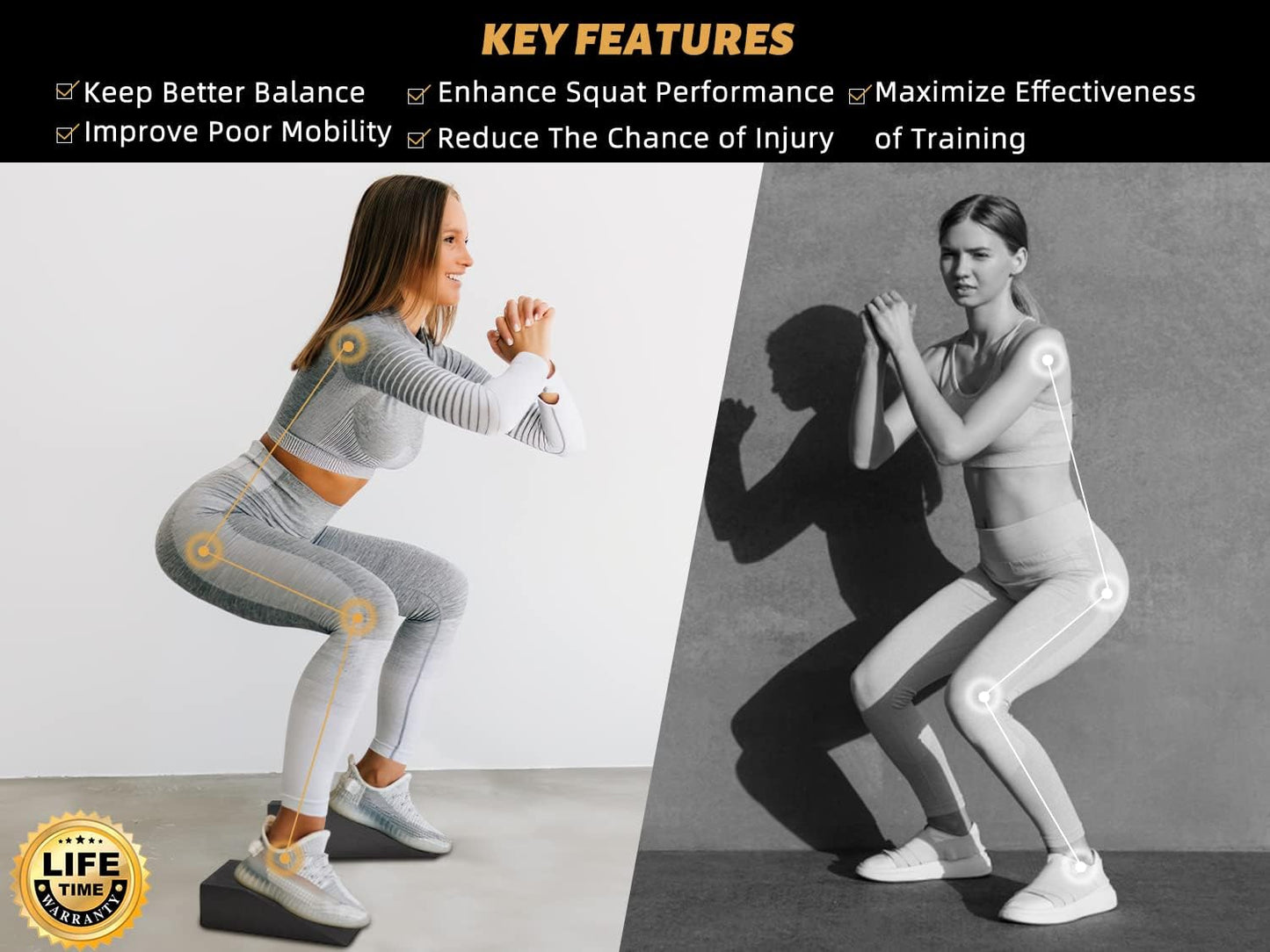Yoga Foam Wedge Blocks (Pair), Calf Raise Block, Calf Stretcher, Yoga Wrist Support, Balance, Pushup, Fitness, Pilates, Heel Stretcher, Squat Wedge with Gym Bag