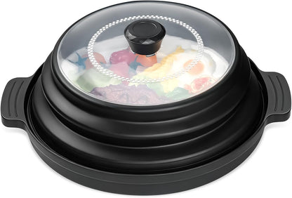 Microwave Splatter Cover for Food with Handle &Heat-Resistant Mat, 10.7" Collapsible Microwave Plate Cover - BPA Free, Dishwasher Safe Food Lid, Multi-Use Colander & Steamer for Meal Prep （Black）