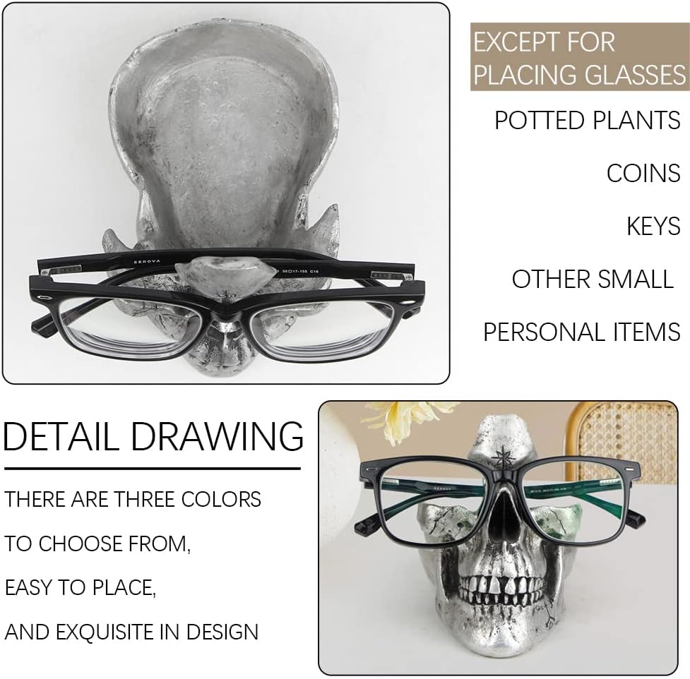 Mrlikale Skull Glasses Stand Holder, Creative Eyeglasses Holder | Sunglasses Spectacle Display Rack, Key Holder Resin Sculptures for Entryway, Home, Office, Desk, Nightstand (Gold)