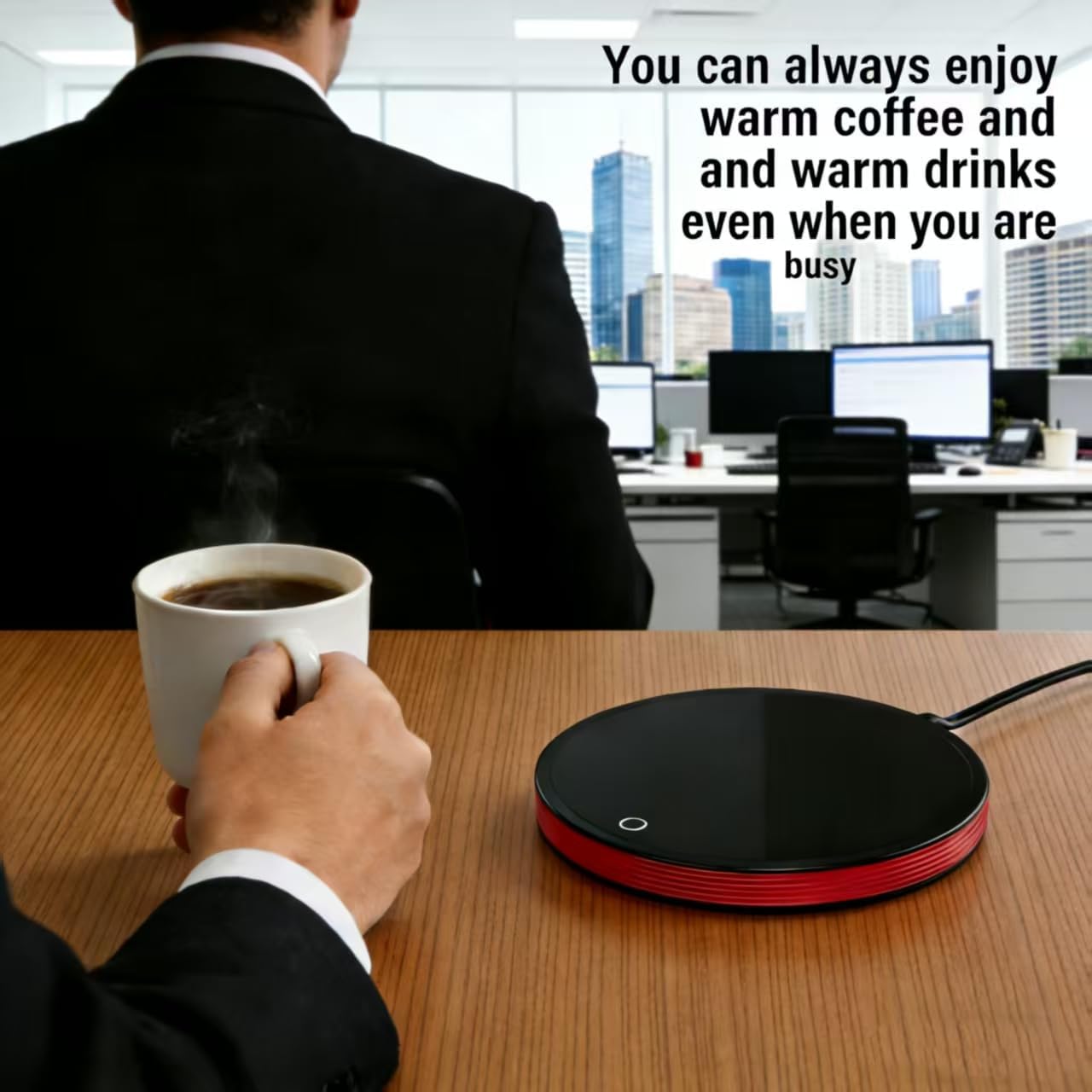 Mug Warmer Heating Plate, Dual Use Drink & Candle Warmer Desk | Heat insulated plate, warms drinks, melts candles, mini size fits home office flat mugs