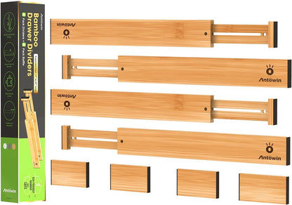 Bamboo Drawer Dividers Organizers, Drawer Separators Splitter,17-22 inches Long Adjustable Spring-loaded Organizer for Large Utensil, Clothes, Tools Drawers(yellow)