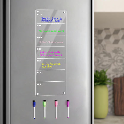 Magnetic Weekly Planner for Fridge Magnetic Menu Board for Fridge 6"x17" Weekly Menu Board Weekly Dry Erase Board Weekly Meal Planner for Fridge with 8 Markers