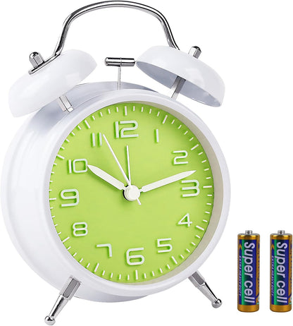 pxy Loud Alarm Clock for Heavy Sleepers 3D Dial Battery Operated (Battery Include), 4" Super Silent Analog Alarm Clock for Kids with Night Light PT260 Silver OrangePT505 Green White