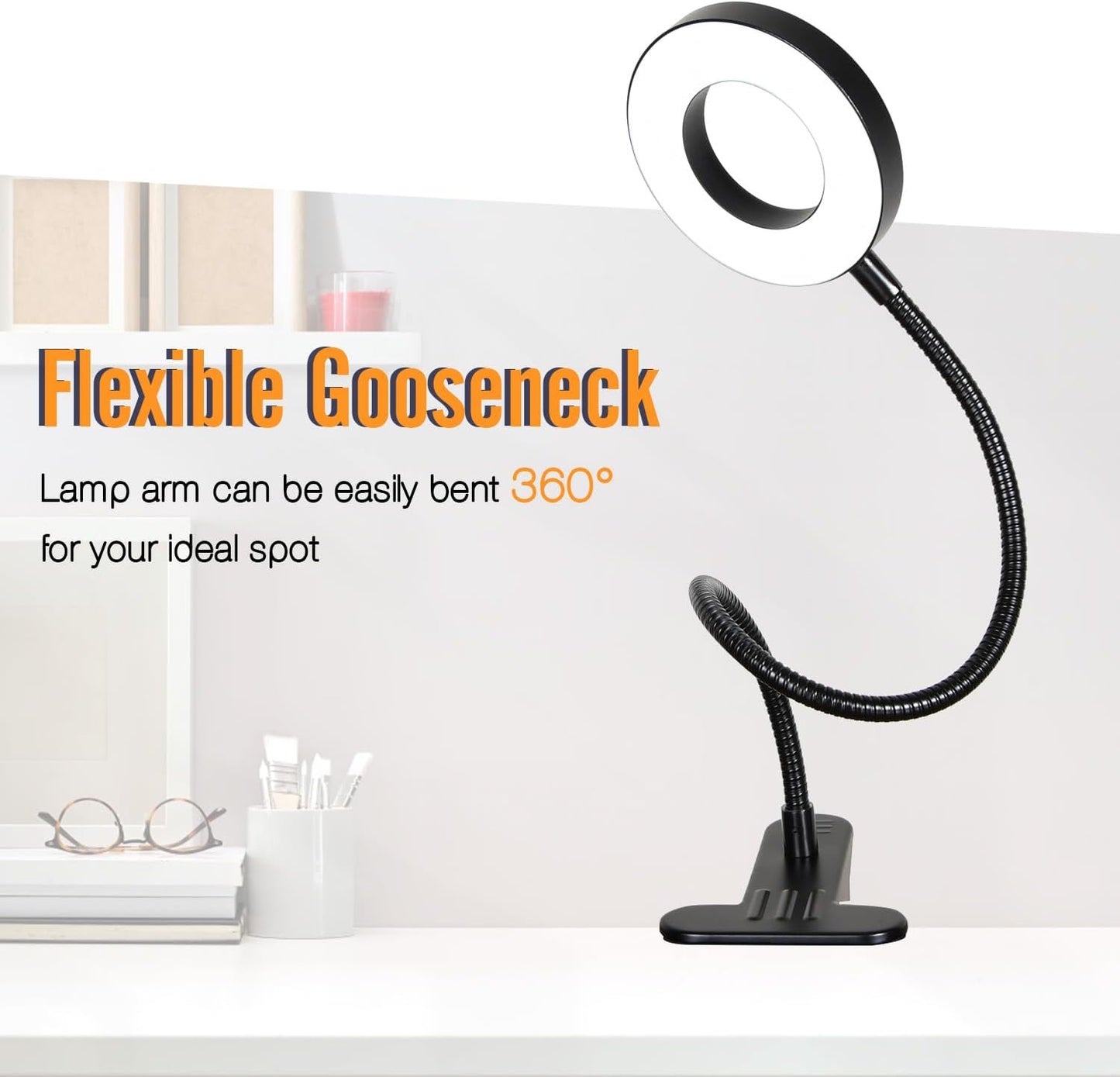 Clamp on Lamp, Desk Lamps, 8W Clip Light, Warm & Daylight & White Light 3 Colors, 10 Dimmable Illumination Modes (2 Pack)