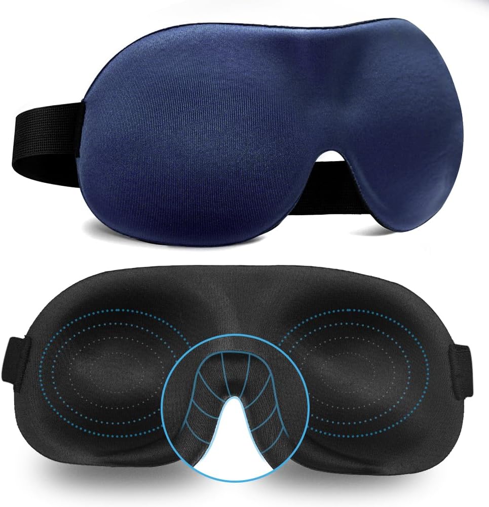 Sleep Mask SleepFun Invisible Alar Deep Orbit 3D Eye Mask Ultra Lightweight & Comfortable Sleeping Mask for Travel, Nap, Shift Works, Black & Blue