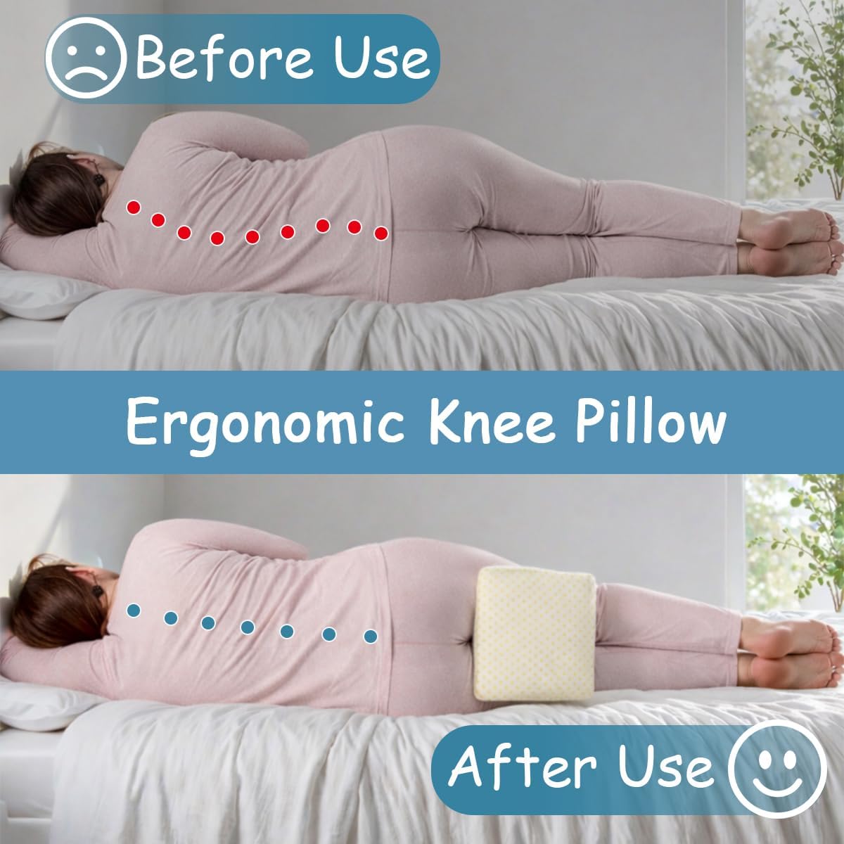 King Mills Plus Size Knee Pillow for Sleeping, Extra Large | Side Sleeper Pillow Between Legs, Memory Foam Ergonomic, For Back Pain and Sciatica, Two Replaceable Cover