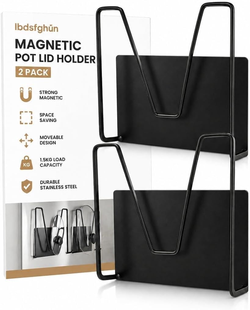 2 Pcs Magnetic Pot Lid Holder,Strong Magnetic Stainless Steel Pot Lid Organizer, Refrigerator Mount Movable Kitchen Storage Rack for Cutting Board, Baking Tray and Pan Covers